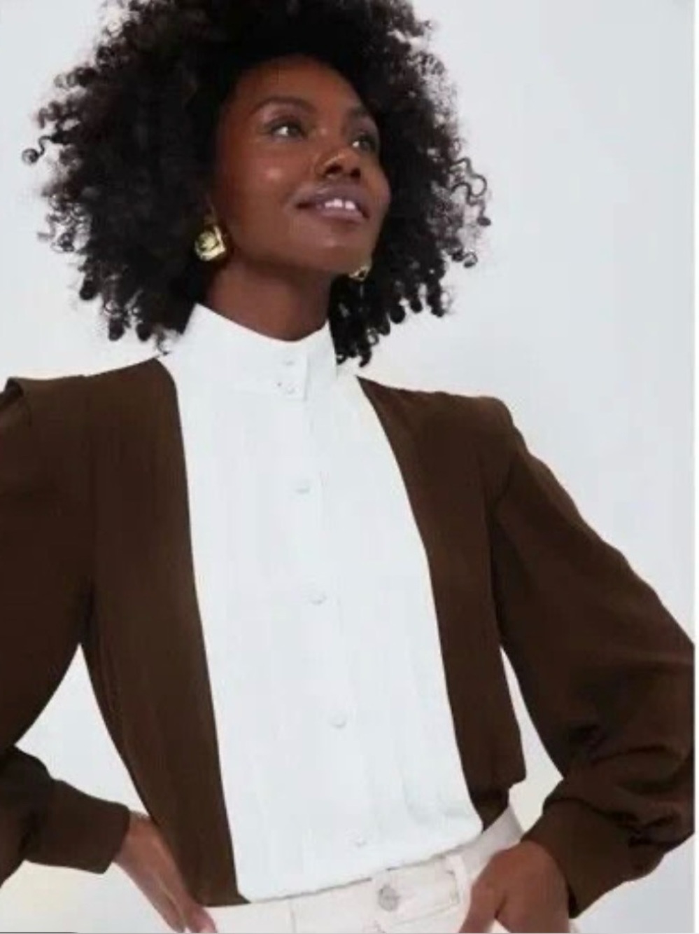 NWT Tuckernuck India Hicks Brown and White Colorblock Blouse XS